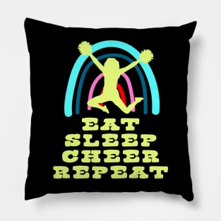 Eat Sleep Cheer Repeat with Boho Rainbow Pillow