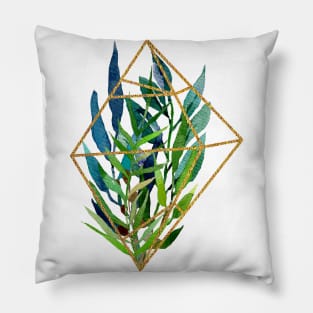 Watercolor Floral  elemets in Gold Frame Pillow