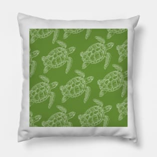 turtle aloha print pattern hawaii green and white Pillow