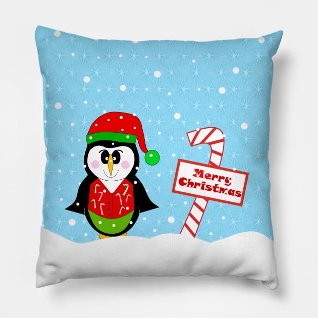 Happy Festive Merry Christmas Penguin Pillow by SartorisArt1
