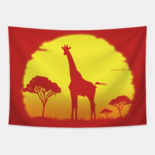 Giraffe Sunrise Tapestry by nickbeta