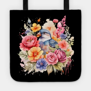 A bird decorated with beautiful watercolor flowers Tote