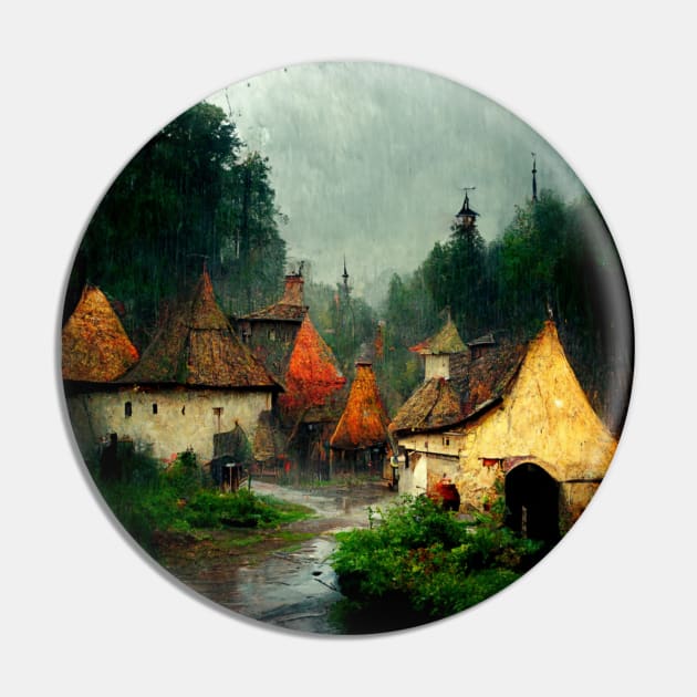 Village in the Middle of the Forest Pin by AbstractArt14