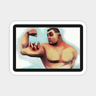 Muscle Power - A Colorful Wax Crayon Drawing of a Bodybuilder with Exploding Biceps based on a Cartoon by Serre, Remake by Peter Lemmens Magnet