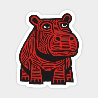 Hippo Linocut Art - Nursery Animal Decor Magnet