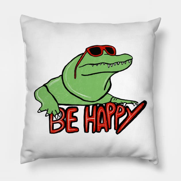 Be happy cocodrile cocodrile happy face smiling smiles croc alligator Pillow by Tropical Blood