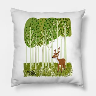 Deer in birch forest Pillow