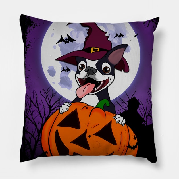 Halloween Dog Witch Pumpkin Pillow by E