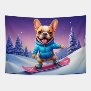 Snowboarding French Bulldog Tapestry