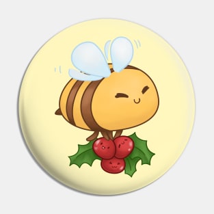 Hap Bee Holiday Cute Bee Carrying Christmas Berry Pin