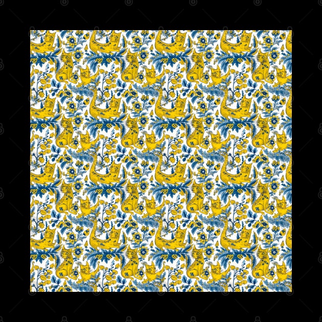 Ukraine Cats Retro 30s Floral Vintage Ukrainian Pattern by Ai Wanderer