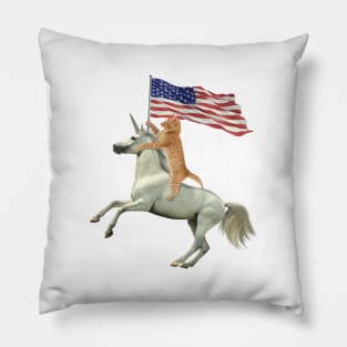 'Meowica Unicorn Cat' Funny July 4th Flag Gift Pillow