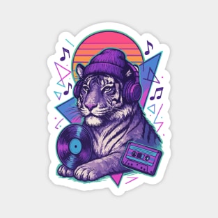 Tiger With Headphones Retro Music Vaporwave Magnet
