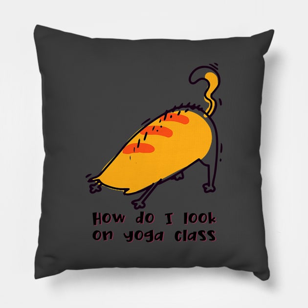 How do I look on yoga class funny yoga and cat drawing Pillow by Red Yoga