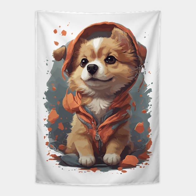 Cute Dog in a Hoodie Tapestry by Angela Whispers