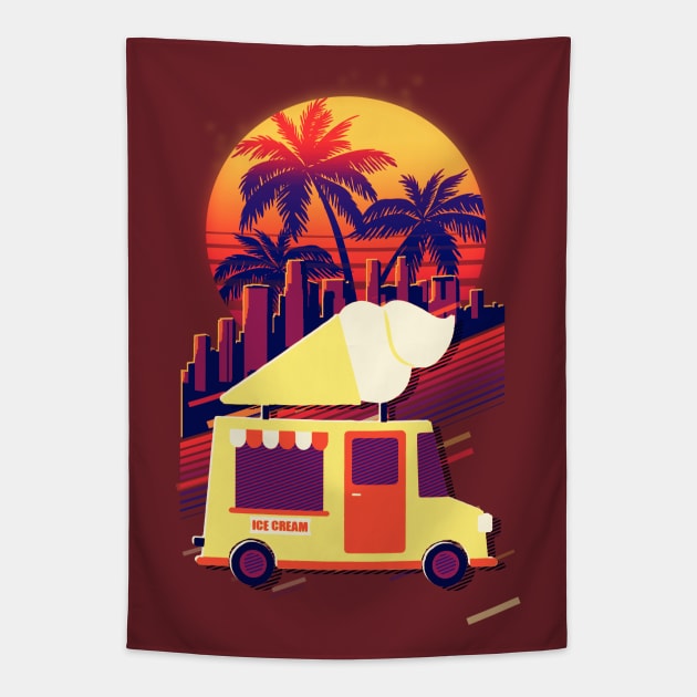 Ice Cream Truck Retro Sunset Style Tapestry by ClorindaDeRose