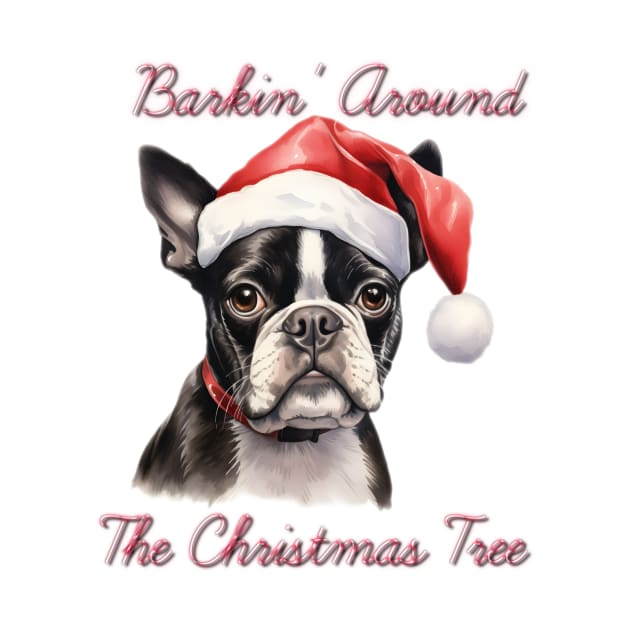 Christmas Boston Terrier Dog in Santa Hat by Pawsitive Curios