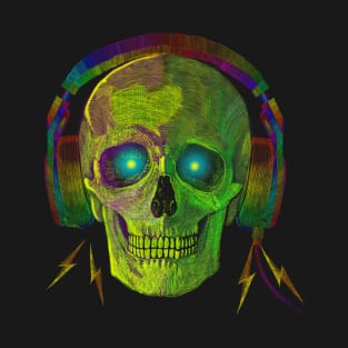 SKULL WITH HEADPHONES NEON GREEN T-Shirt