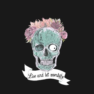 Zombie skull with flowers T-Shirt