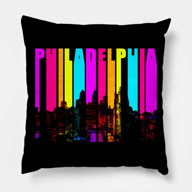 Retro Philadelphia Pennsylvania Cityscape Skyline Pillow by phughes1980