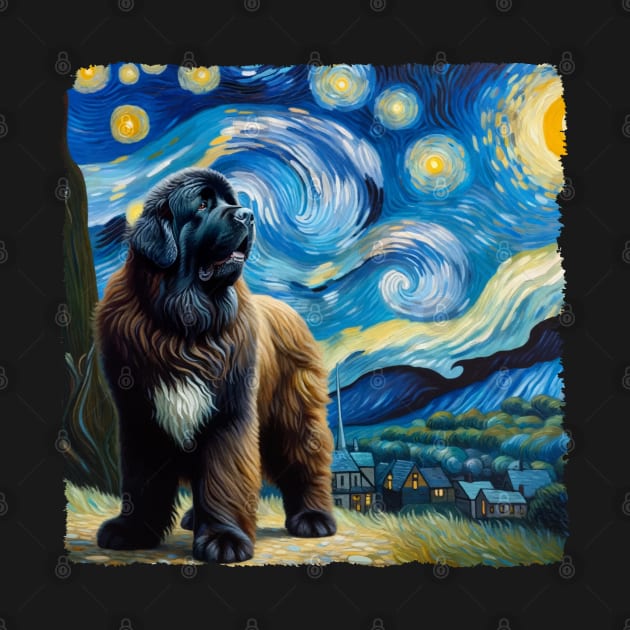 Starry Newfoundland Dog Portrait - Pet Portrait by starry_night