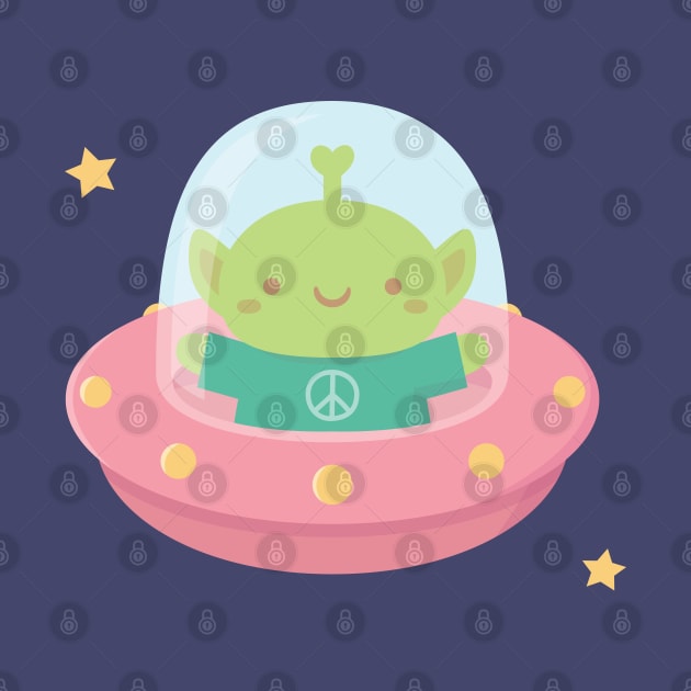 Cute Peace Loving Alien In Little Spaceship by rustydoodle