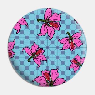 Bauhinia Flower with Turquoise Tile Floor Pattern - Summer Flower Pattern Pin