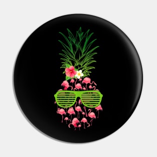 Funny Hawaii Tropical Pineapple Pink Flamingos Summer Vibes Pin