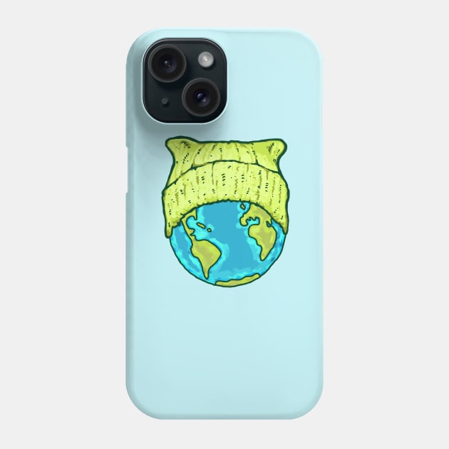Green Cat Hat Earth Phone Case by Jitterfly