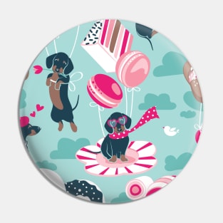 Pastel café sweet love dream // pattern // aqua background fuchsia pink pastry details blue dachshund dog puppies Pin