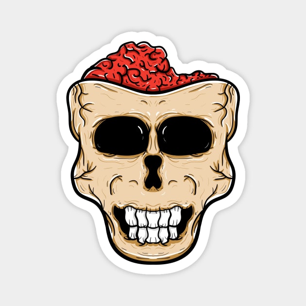 Skull head with brain Magnet by happymonday