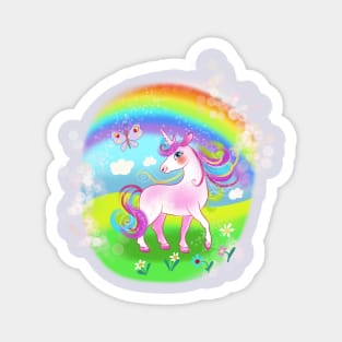 Magic fairy blue unicorn with rainbow And flowers Magnet