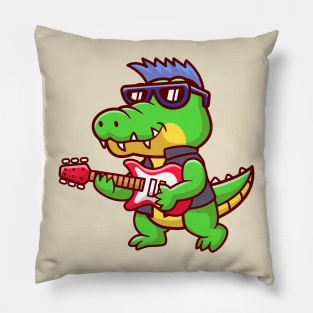 Cute Crocodile Playing Electric Guitar Cartoon Pillow