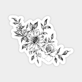 Sun Flower and Roses Tattoo Design Magnet