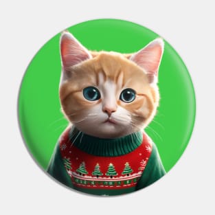 Funny Ugly Christmas Sweater Sad Kitty Cat Pin