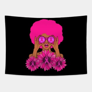 Afro Girl Hair In October We Wear Pink Breast Cancer Awareness Tapestry
