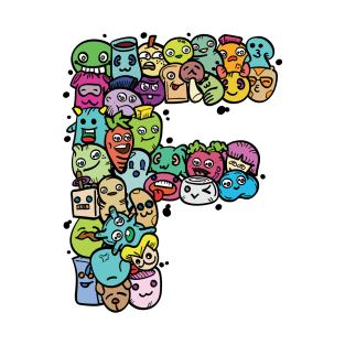 Alphabet Monster Doodle Letter F Monogram T-Shirt