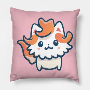 white Persian cat with blue eyes kawaii cat drawing Pillow