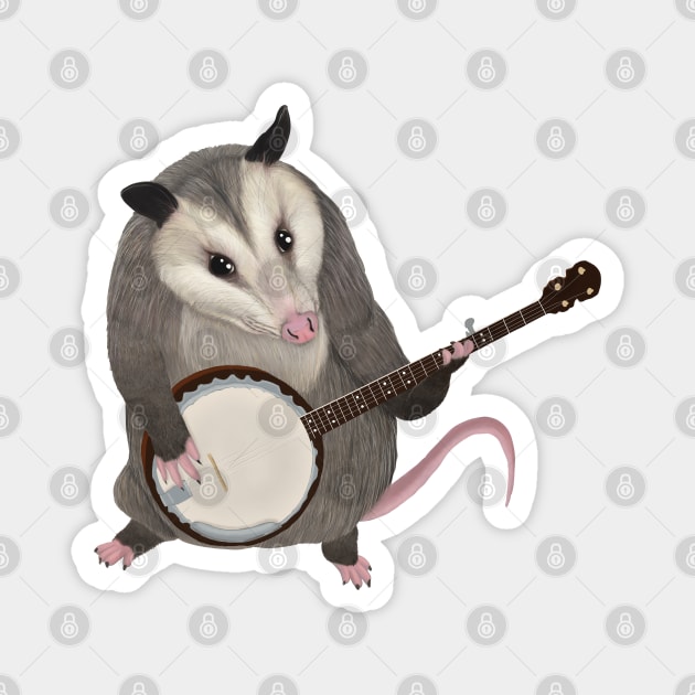 Opossum playing the banjo - possum Magnet by Mehu Art