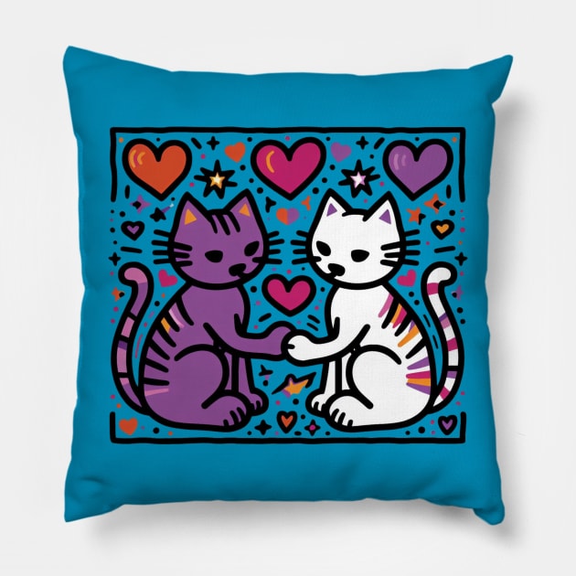 Show Your Love - Keith Haring inspired Cat Design Pillow by Tiger Mountain Design Co.
