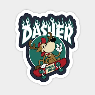 Dasher - Skateboarding Reindeer - Funny Xmas Cartoon Magnet