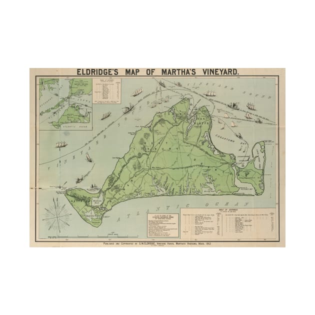 Vintage Map of Martha's Vineyard (1913) by Bravuramedia