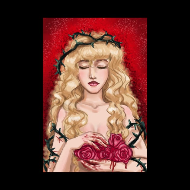 Blonde girl with roses and thorns by CintiaSand