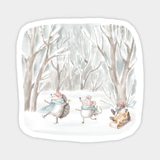 ice skating forest animals Magnet