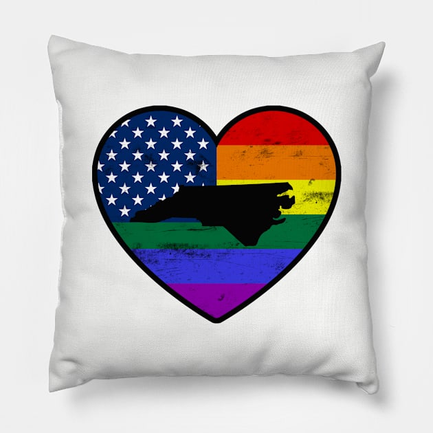 North Carolina United States Gay Pride Flag Heart Pillow by TextTees