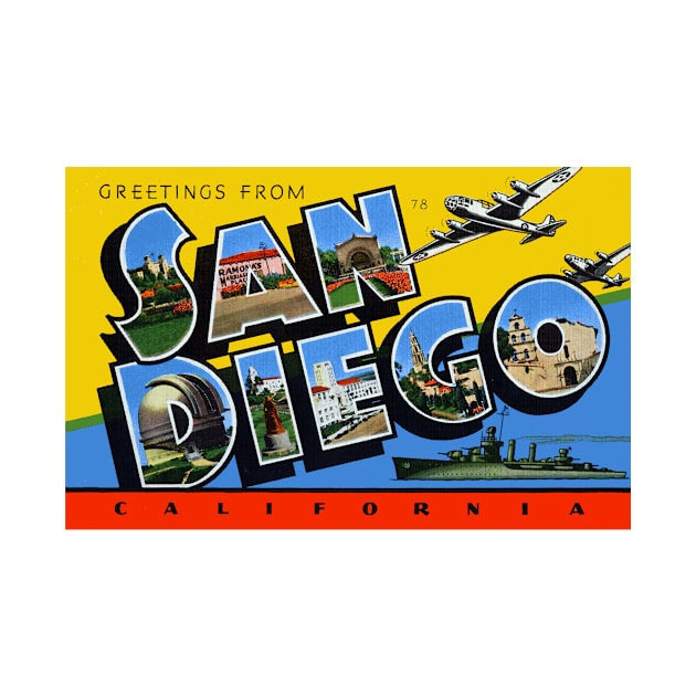 Greetings from San Diego California, Vintage Large Letter Postcard by Naves