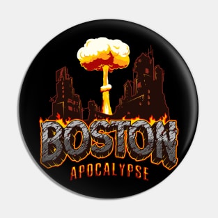 Boston Apocalypse: Explosive Flaming Cityscape Illustration for T-shirts, Backpacks, Caps, and More Pin