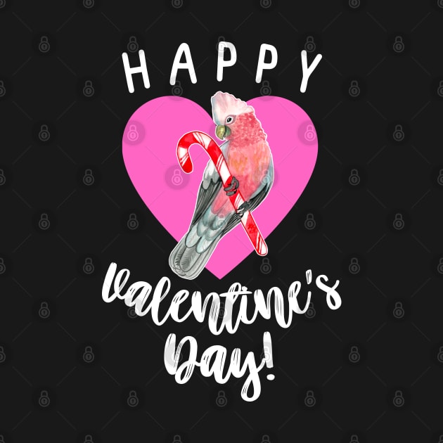 Happy Valentine's Day Galah Cockatoo Candy Cane by IvyLilyArt