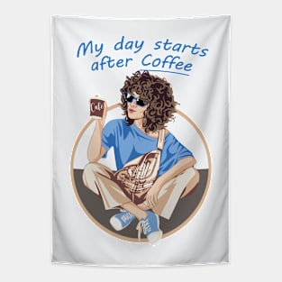 My day starts after coffee Tapestry