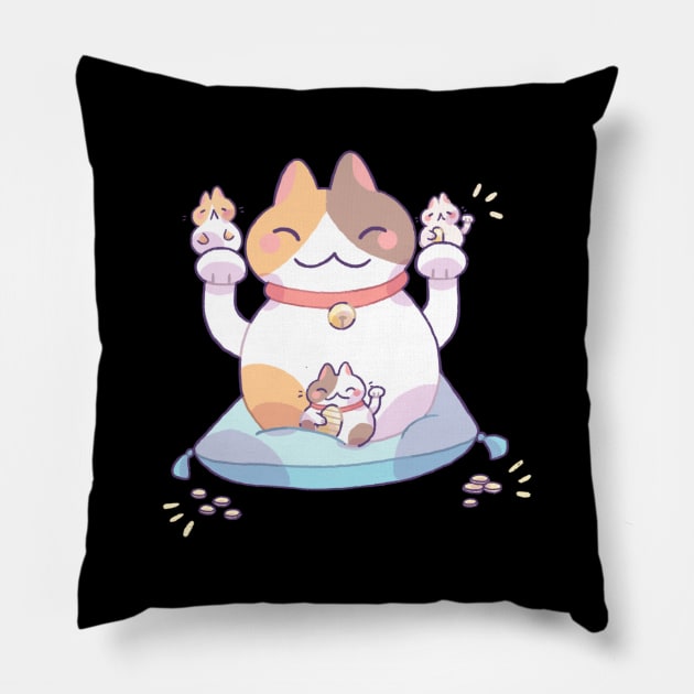 Lucky cats Pillow by Milkkoyo